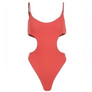 Mellow the Label Cut-Out One-Piece Swimsuit, Orange, Medium